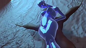 Blue-Skinned Slime Girl From Outer Space Satisfies Her Sexual Desires With A Human In A Subterranean Dwelling, Indulging In Foot Fetish Play And Using Her Elongated Legs To Enhance The Erotic Experience.