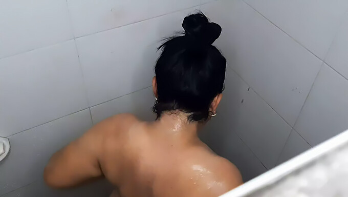 Secretly Filmed Showering Latina Teen With Big Boobs