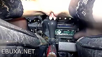 Sexy Girl Gets Intimate With A Car'S Manual Transmission