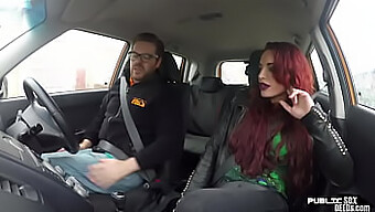 A British Redhead Gets Down And Dirty In A Car With Her Instructor